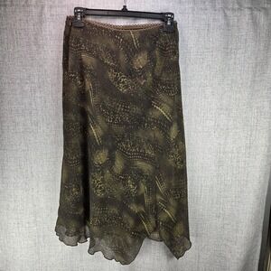 Y2K Green Brown Midi Slip Skirt Med Lined Handkerchief Hem b.g.a.y.c.d.a Career